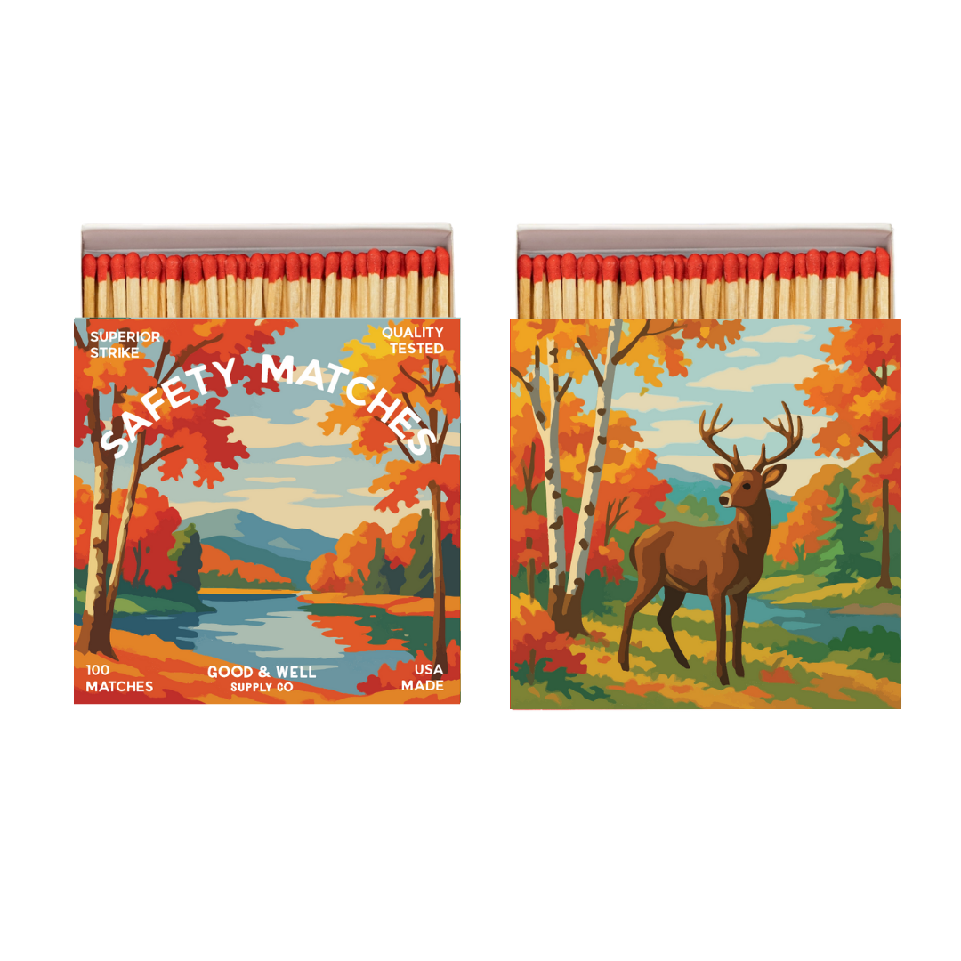 Autumn Lake &amp; Deer Square Matchbox